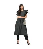 Women's Grey Color Flared Foil Print Kurta Pant Set