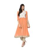 Women's Orange Color Flared Digital Print Kurta Pant Set