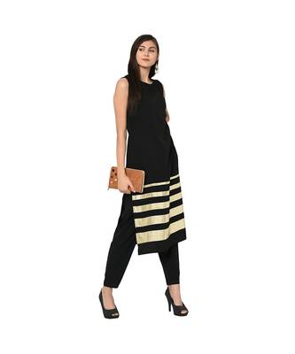 Women's Black Color Straight Foil Print Kurta Pant Set 1