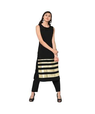 Women's Black Color Straight Foil Print Kurta Pant Set 2