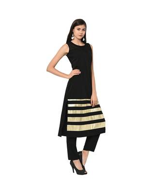 Women's Black Color Straight Foil Print Kurta Pant Set 4