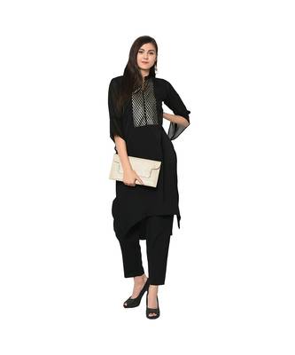 Women's Black Color Straight Foil Print Kurta Pant Set 1
