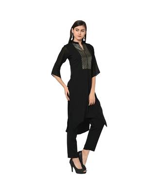 Women's Black Color Straight Foil Print Kurta Pant Set 4