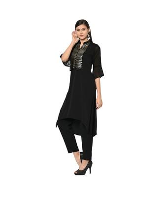 Women's Black Color Straight Foil Print Kurta Pant Set 5