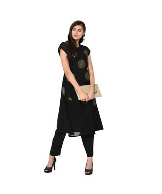 Women's Black Color Flared Foil Print Kurta Pant Set 1