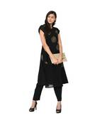 Women's Black Color Flared Foil Print Kurta Pant Set