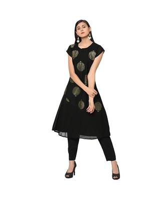 Women's Black Color Flared Foil Print Kurta Pant Set 2