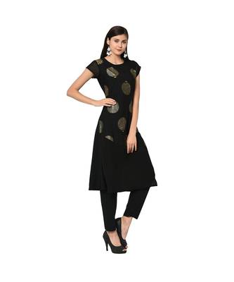 Women's Black Color Flared Foil Print Kurta Pant Set 4