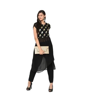 Women's Black Color A-Line Foil Print Kurta Pant Set 1