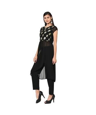 Women's Black Color A-Line Foil Print Kurta Pant Set 4