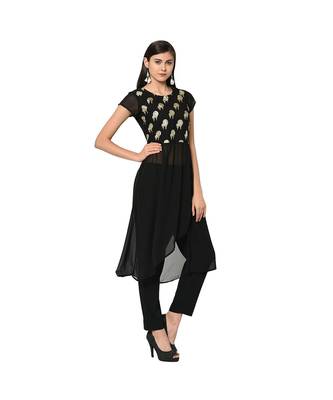 Women's Black Color A-Line Foil Print Kurta Pant Set 5