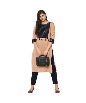 Women's Nude Color Straight Foil Print Kurta Pant Set 1