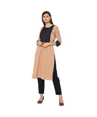 Women's Nude Color Straight Foil Print Kurta Pant Set 2