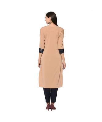 Women's Nude Color Straight Foil Print Kurta Pant Set 3