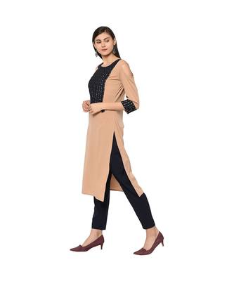 Women's Nude Color Straight Foil Print Kurta Pant Set 5