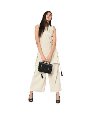 Women's White Color A-Line Foil Print Kurta Palazzo Set 1