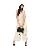 Women's White Color A-Line Foil Print Kurta Palazzo Set