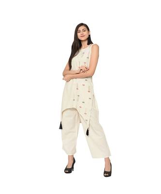 Women's White Color A-Line Foil Print Kurta Palazzo Set 2
