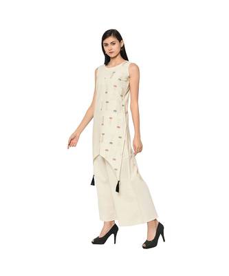 Women's White Color A-Line Foil Print Kurta Palazzo Set 5