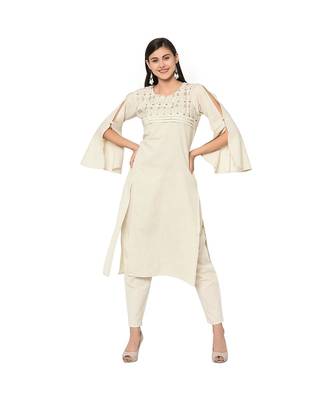 Women's White Color Straight Foil Print Kurta Pant Set 2