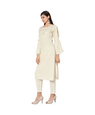Women's White Color Straight Foil Print Kurta Pant Set 5