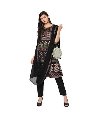 Women's Black Color A-Line Digital Print Kurta Palazzo Set 1