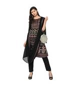 Women's Black Color A-Line Digital Print Kurta Palazzo Set