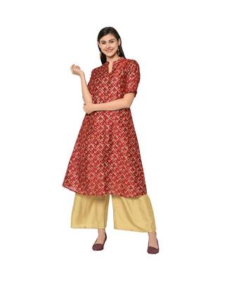 Women's Red Color A-Line Foil Print Kurta Palazzo Set 1