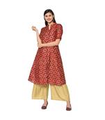 Women's Red Color A-Line Foil Print Kurta Palazzo Set