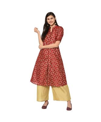Women's Red Color A-Line Foil Print Kurta Palazzo Set 2