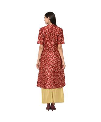 Women's Red Color A-Line Foil Print Kurta Palazzo Set 3