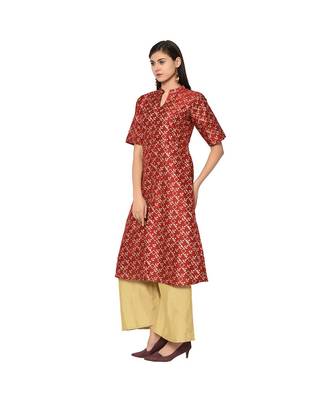 Women's Red Color A-Line Foil Print Kurta Palazzo Set 4