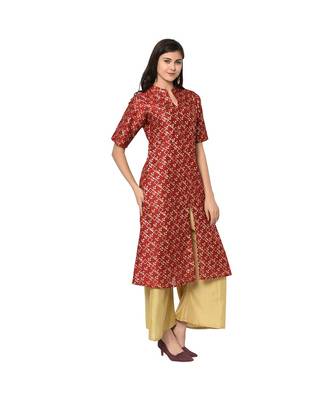 Women's Red Color A-Line Foil Print Kurta Palazzo Set 5