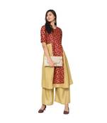 Women's Red Color A-Line Foil Print Kurta Palazzo Set