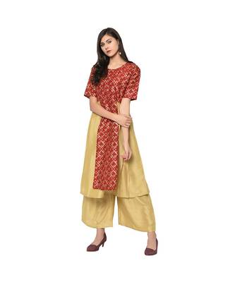 Women's Red Color A-Line Foil Print Kurta Palazzo Set 2