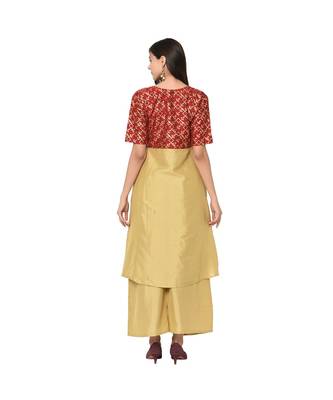 Women's Red Color A-Line Foil Print Kurta Palazzo Set 3
