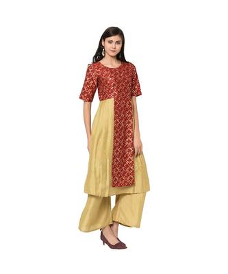 Women's Red Color A-Line Foil Print Kurta Palazzo Set 4