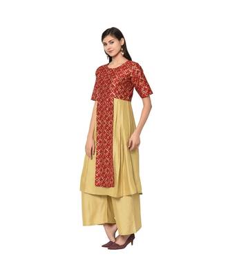 Women's Red Color A-Line Foil Print Kurta Palazzo Set 5