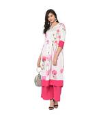 Women's White Color Flared Digital Print Kurta Palazzo Set