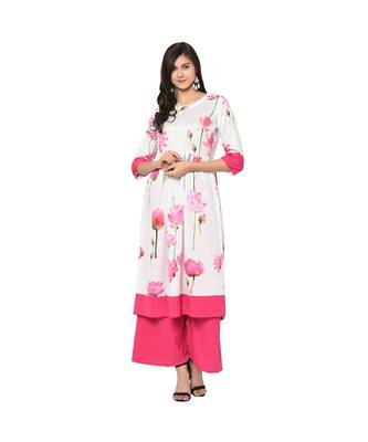 Women's White Color Flared Digital Print Kurta Palazzo Set 2