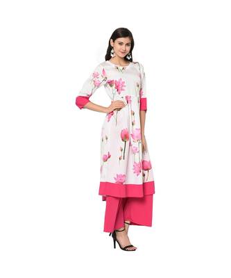 Women's White Color Flared Digital Print Kurta Palazzo Set 4