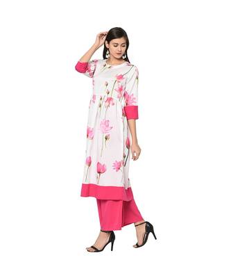 Women's White Color Flared Digital Print Kurta Palazzo Set 5