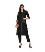Women's Black Color Straight Digital Print Kurta Pant Set