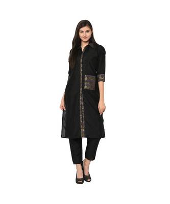 Women's Black Color Straight Digital Print Kurta Pant Set 2