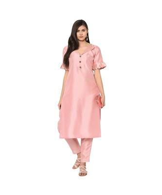 Women's Pink Color Straight Foil Print Kurta Pant Set 1