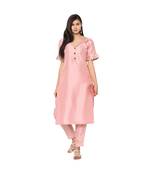 Women's Pink Color Straight Foil Print Kurta Pant Set