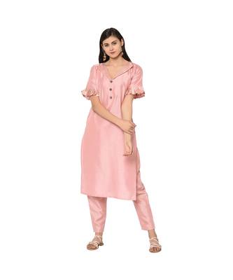 Women's Pink Color Straight Foil Print Kurta Pant Set 2