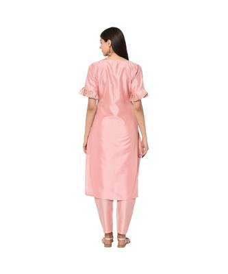 Women's Pink Color Straight Foil Print Kurta Pant Set 3