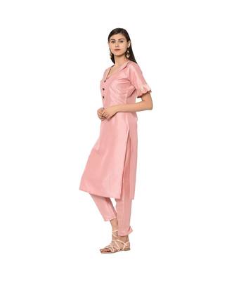 Women's Pink Color Straight Foil Print Kurta Pant Set 5