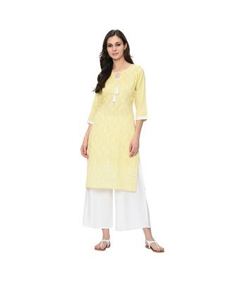 Women's Yellow Khadi Print Straight Polysilk Kurta Palazzo Set 1